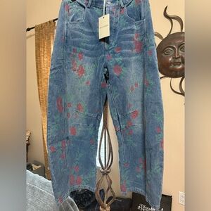 Eesome Denim with Red and Green Embroidery